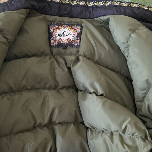 Winlit Vintage Statement Green Embroidered Puffer Jacket Duck Down Women's Large - Picture 10 of 16